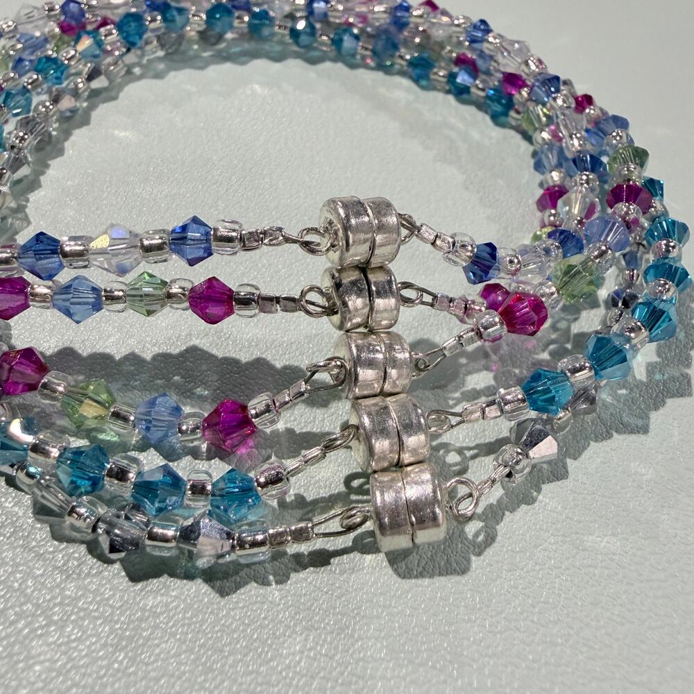 Lot of 5 Glass Sparkling Jewelry Anklets, Ankle Bracelets, Silver Magnetic Clasp